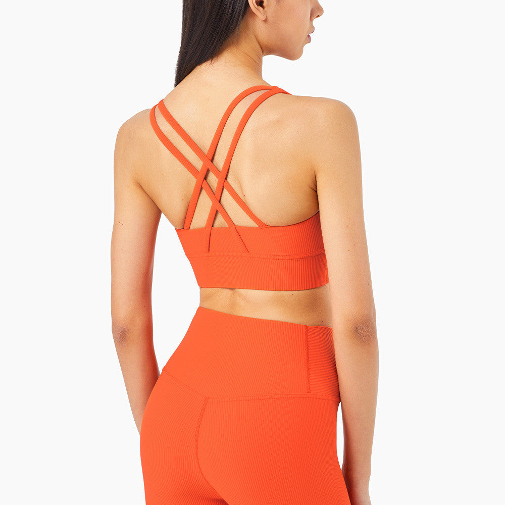 Ribbed Nude Beauty Back Cross Sports Bra
